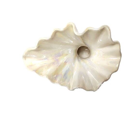 White Iridescent Flower Vase Signed Rush Low Swirl Ruffled Edge - Picture 4 of 5